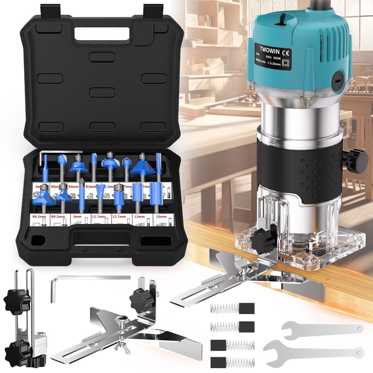 TwoWin Router Tool, 110V 800W Compact Palm Wood Router Tool for 