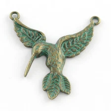 Large Hummingbird Pendant Antique Bronze Tone Verdigris Patina Aged 40mm Link