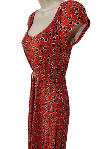 WOMENS DOROTHY PERKINS ORANGE FLORAL DRESS BELTED LIGHTWEIGHT LONG SIZE UK 10 - Picture 2 of 4