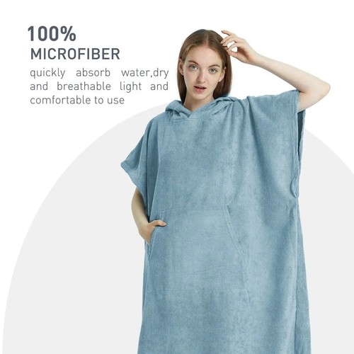 Towel Poncho Quick-Dry Microfiber Beach Robe Changing Poncho Hoodie for Adults - Picture 5 of 14