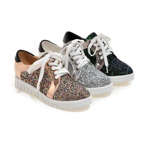 Hot-Sale-Girls-Womens-Fashion-Shoes-Sequins-Glitter-Lace-Up-Round-Toe-Casual-New