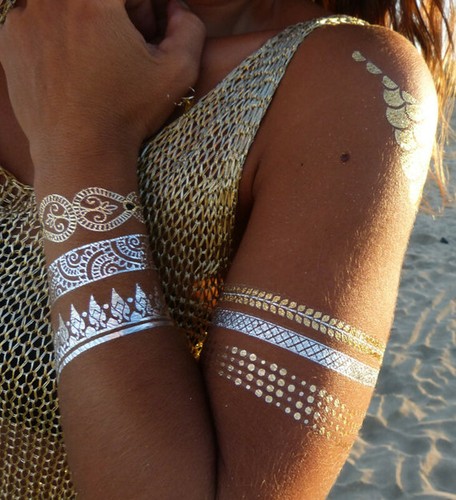 Flash Tattoo Mandala Temporary Metallic Gold Silber Einmal Armband Henna - Bild 4 von 7