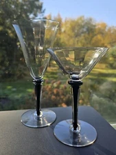 Pair Morgantown Carlton Black Filament Stem Clear Water Goblet and Martini