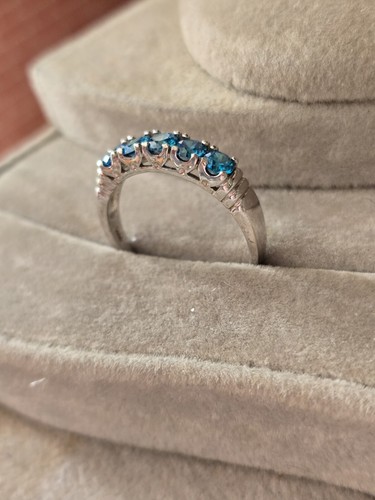 Ross Simons 5 Stone Aqua Blue Apatite sterling silver band ring 11 - Picture 15 of 18