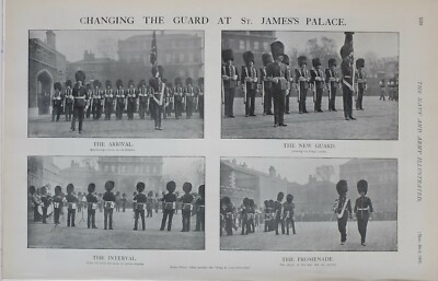 1901 PRINT CHANGING GUARD AT ST JAMES'S PALACE PROMENADE ARRIVAL INTERVAL