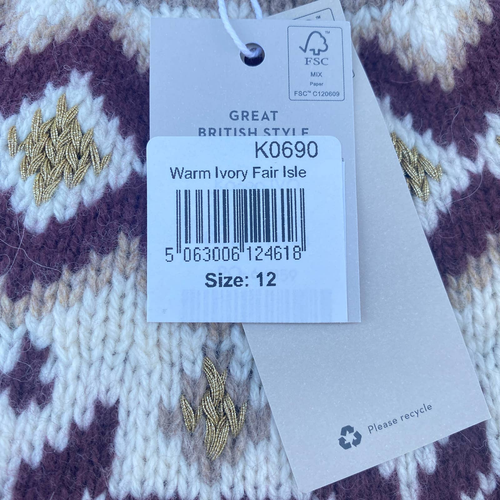 NWT Boden Women's Fair Isle Wool Blend Metallic Yarn Sweater Warm Ivory(Sz. 12) - Picture 11 of 12