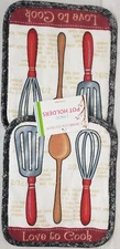 Set of 2 Same Printed Jumbo Pot Holders,7"x8",KITCHEN GADGETS,LOVE TO COOK #2,AM