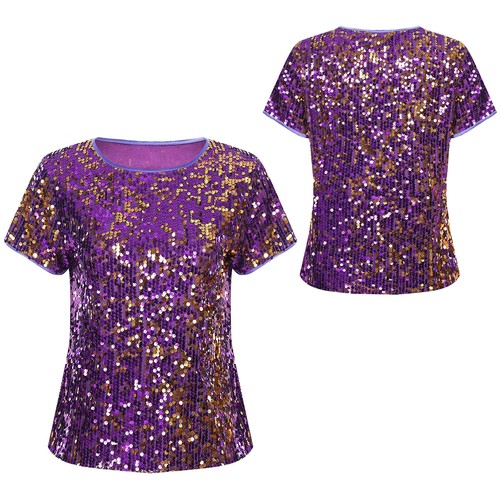 Womens Sequins Music Festival Top Sparkly T-Shirt Party Tank Top Shiny Blouses - Picture 56 of 96