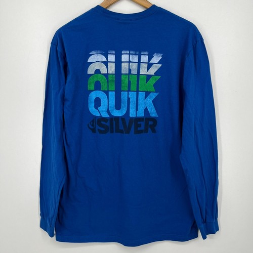Quiksilver Long Sleeve T-Shirt Men's L Blue Double Sided Logo Crew Neck Cotton - Picture 7 of 11