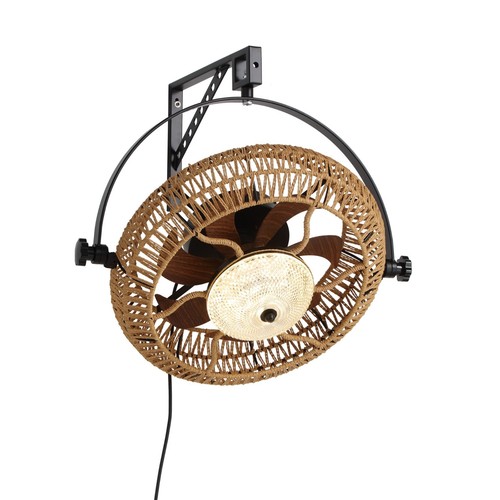 Rustic Wall-Mounted Rattan Ceiling Fan with Dimmable LED Light Remote Control - Picture 4 of 14