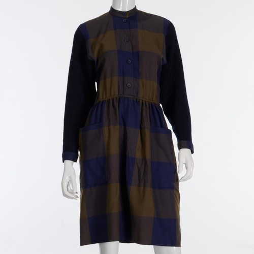 Vestido Guy Laroche Oliva Azul Marino A Cuadros Lana Suéter Manga Años 80 34 Pequeño - Imagen 1 de 6