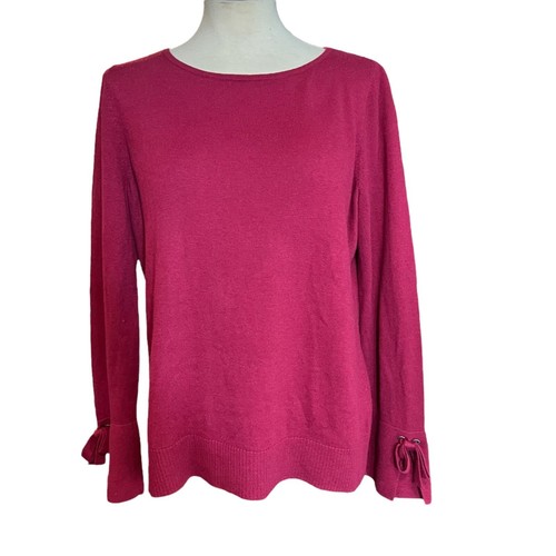 Talbots Sweater M Cashmere Blend Maroon Womens Bow Cuff Boat Neck Size Medium - Picture 6 of 10
