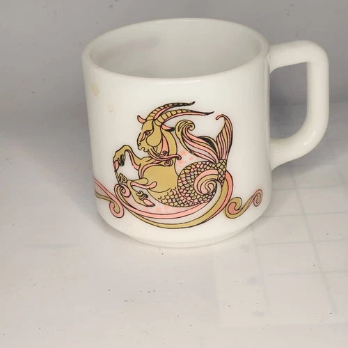 Vintage Capricorn Zodiac Milk Glass Mug Cup KMA 1976 MCM