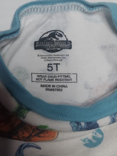 Jurassic World Park 5T 2pc Pajamas Pjs Snug Fit Set Dinosaurs T-Rex Velociraptor - Picture 2 of 5