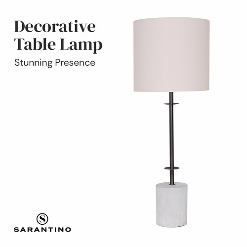 Sarantino Concrete Base Table Lamp with Off-White Linen Shade - Picture 7 of 10