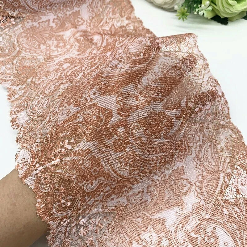 Naranja Cobre Estampado Con Borde Dorado Borde Elástico Encaje 19cm Ancho Adorno Foto 3 de 3