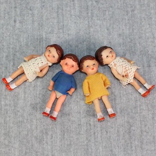 ARI GERMAN Vintage Miniature Dolls House Rubber 4x Girl Child Dressed Dolls Lot - Bild 16 von 18