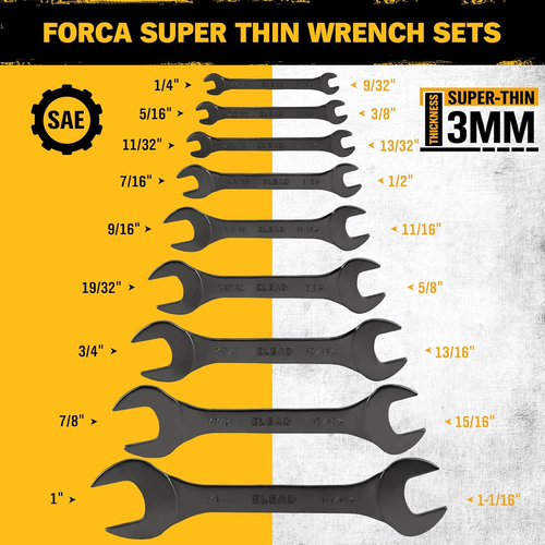 Super Thin Open-End Wrench Set | 9-Piece SAE 1/4" to 1-1/16" | CR-V Ultra-Slim D - Picture 2 of 12