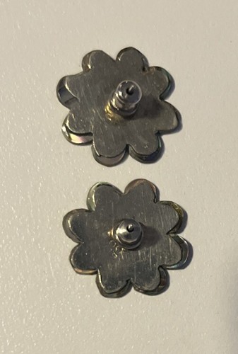 Abalone Shell Earrings Small Flower Petal Leaf Sea Life Beach Stud Silver 3/4” - Picture 9 of 9