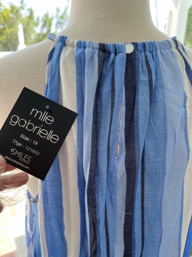 $49 Mlle Gabrielle Smiles Fashion Maxi Dress Stripes Blue White Lined sz 1X NEW - Picture 11 of 16