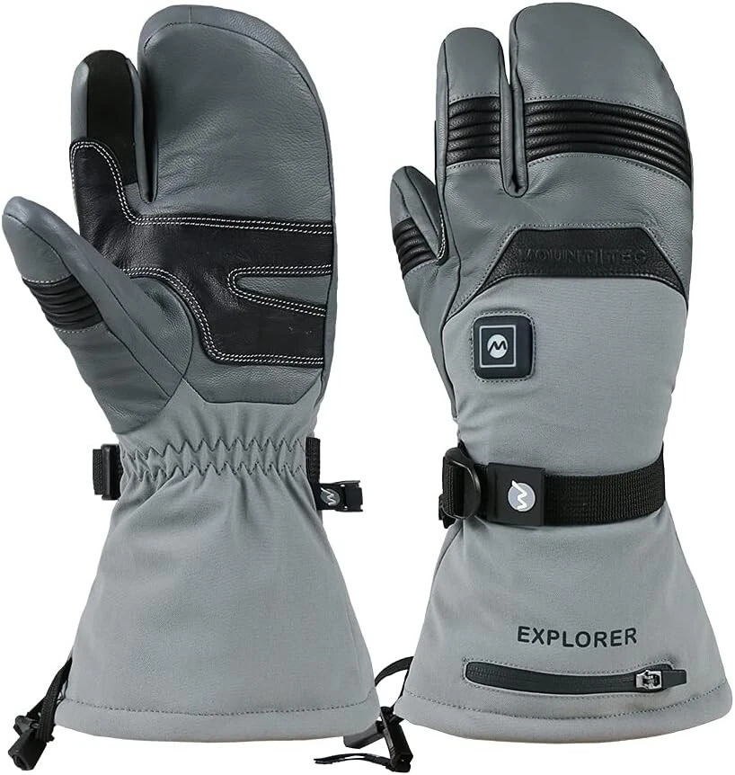 MOUNT TEC Explorer 5 Leather 3-Finger Mitten Heated Gloves Ski Snowboard Size XS