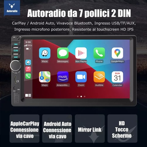 7 Pollici Autoradio 2 DIN Apple Carplay Android Auto Bluetooth AUX USB TF Camera - Picture 7 of 8