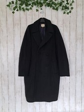Sezane 42 (l) Black Jim Coat Wool Lined Button Up Knee Length Raglan Long Sleeve