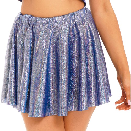 Womens Metallic Flared Short Skirt Dance Clubwear A-Line Mini Skirts Club Wear - Afbeelding 61 van 99