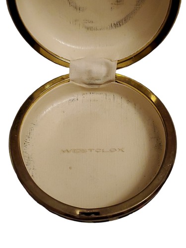 Reloj despertador de viaje Westclox de colección años 30 Alemania redondo amarillo estuche floral FUNCIONA - Imagen 11 de 13