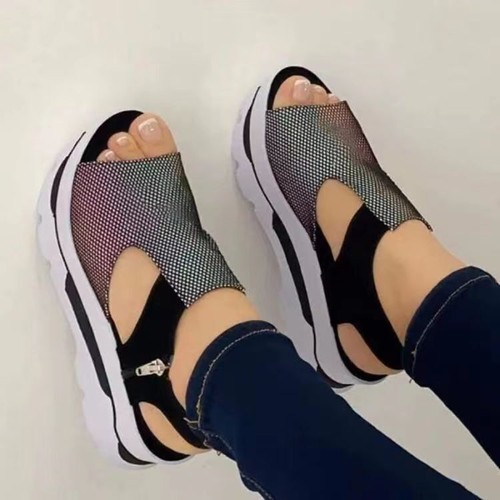 Damen Sandalen Peeptoe Slip On Pumps Plateau Keilabsatz Slingback Sommer Schuhe/ - Bild 12 von 20