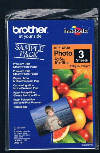 ** PHOTO PAPIER ** BROTHER ** SAMPLE PACK ** 3 SHEETS ** PREMIUM PLUS ** NEU **