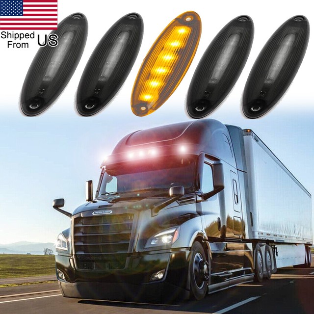 Roof Clearance Marker Lights 5x Smoked Lens Amber LED For Freightliner Cascadia Roof Clearance Marker Lights 5x Smoked Lens Amber LED For Freightliner Cascadia