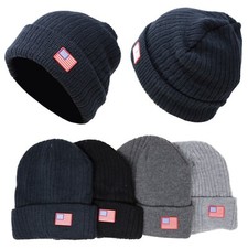 Unisex Thick Beanie Knit Ski Cap Skull Hat Fur Warm Solid Color Winter USA Logo