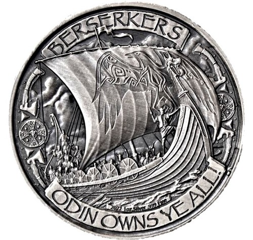 1 TROY OZ .999 FINE SILVER MASON MINT VIKING ROUND ANTIQUE FINISH BU - Picture 2 of 3