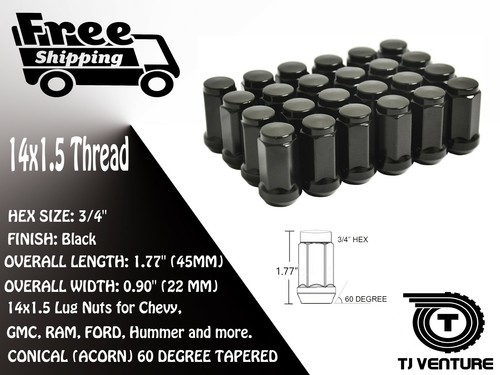 32PCS CHEVY GMC SILVERADO 14X1.5 THREAD BLACK BULGE ACORN LUG NUTS 1.77" TALL - Picture 2 of 5