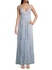 Laundry By Shelli Segal Sz 6 Pastels floral, V Neck, Pleated Maxi Dress NWT