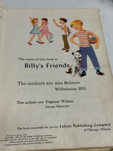 Vintage 1958 Billy's Friends Children's Book by McIntire & Hill Hardcover - Picture 9 of 15