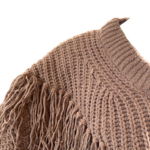 No Boundaries Brown Fringe Knit Crew Neck Western Cowgirl Academia Sweater Sz XL - Picture 5 of 14