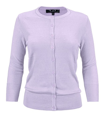 YEMAK Women's 3/4 Sleeve Crewneck Button-Down Cardigan Sweater CO079PL ...