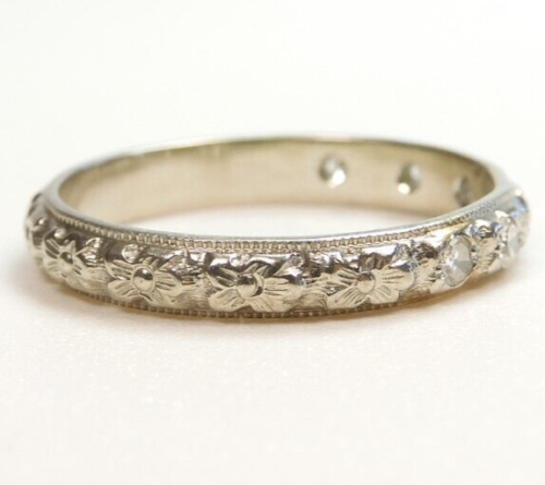 Antique 1920's Diamond Wedding Band 17K White Gold Ring Size 6.25 UK-M EGL USA - Picture 3 of 13