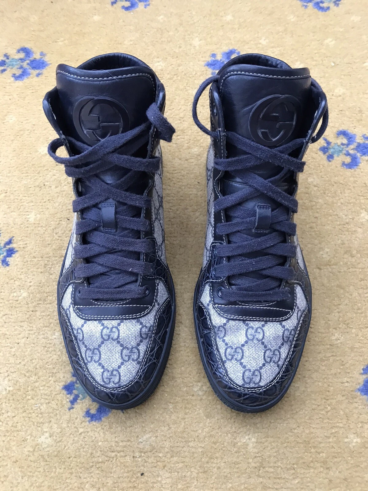 Gucci Baskets Chaussures Haut Croco Toile Monogramme Homme UK 6 US 7 EU 40
