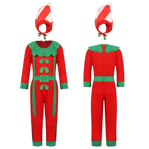 Kids Unisex Xmas Full Length Jumpsuit Christmas Tree Costume Contrast Color
