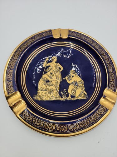 Vintage Cobalt Blue NASSOS 24K Gold Painted Ash tray Rodos-Greece - Picture 3 of 7