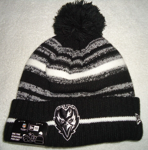 BALTIMORE RAVENS NFL 2021 NEW ERA BLACK KNIT BEANIE W/ ABNEHMBARER BOMMEL NEU/ ETIKETT