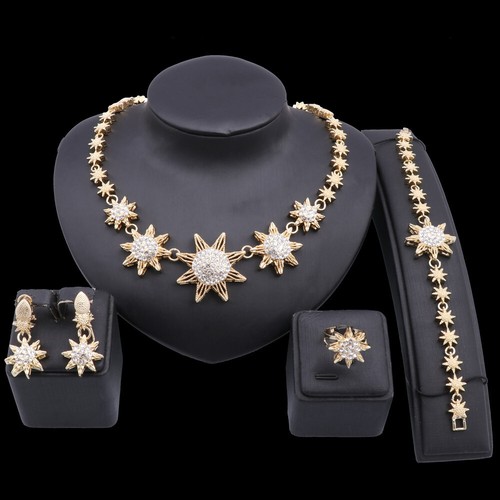 Mujeres Oro 18K Enchapado Cristal Redondo Collar Pendientes Boda Fiesta Joyería Set - Imagen 8 de 17
