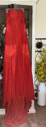 Red Trumpet/Mermaid Sweetheart Chapel Train Chiffon Prom Dress With Ruffle SZ:14 - Picture 3 of 12