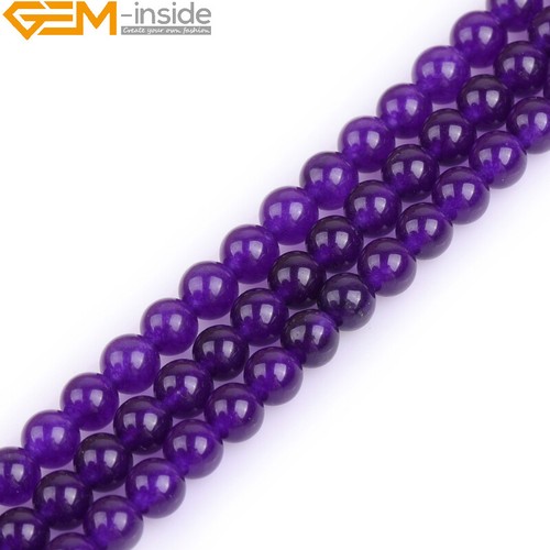 Purple Jade Gemstone Round Loose Spacer Beads For Jewellery Making Strand 15" UK - Picture 6 of 39