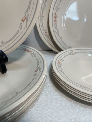 14 Piece Lot Corelle Rose Plates,  Beige Gray Stripe See Description 2144 - Picture 5 of 9