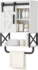 Bathroom Wall Cabinet Medicine with Adjustable Shelf and Towel Bar Storage Mount