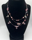 Freshwater Pearl Glass And Plastic Bead Statment Necklace Thiple Strand Pink